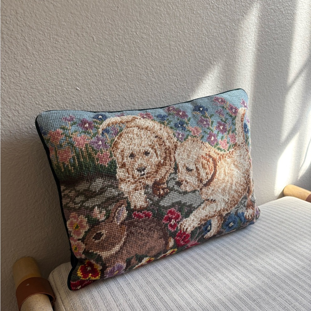 Floral Animal Needlepoint Tapestry Pillow - Picture 7 of 8
